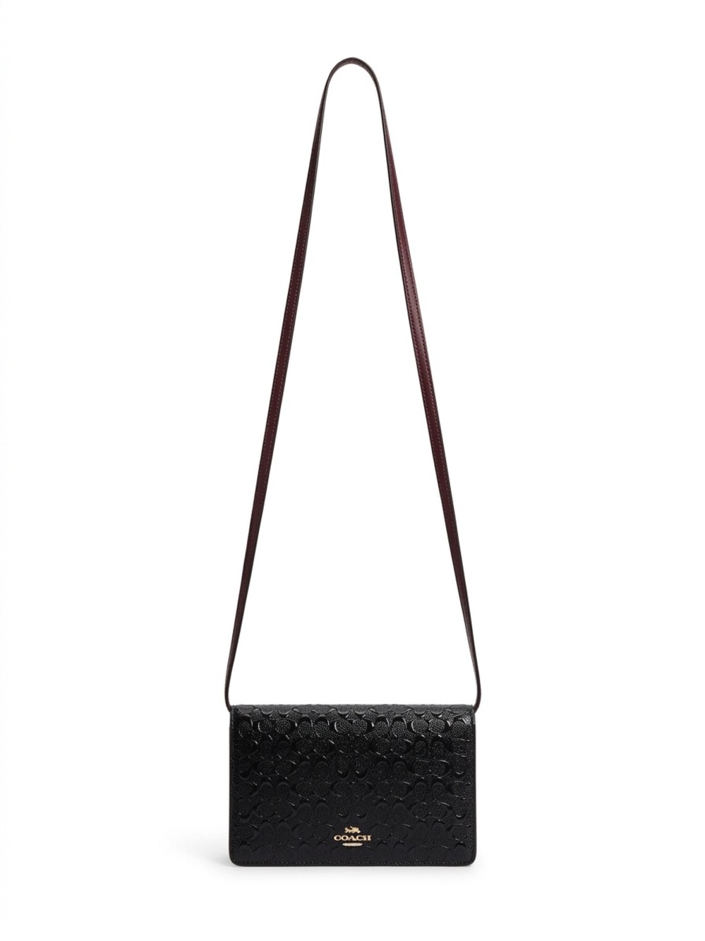 Coach Black Signature Embossed Patent Leather Crossbody Wallet Clutch - Picture 1 of 13